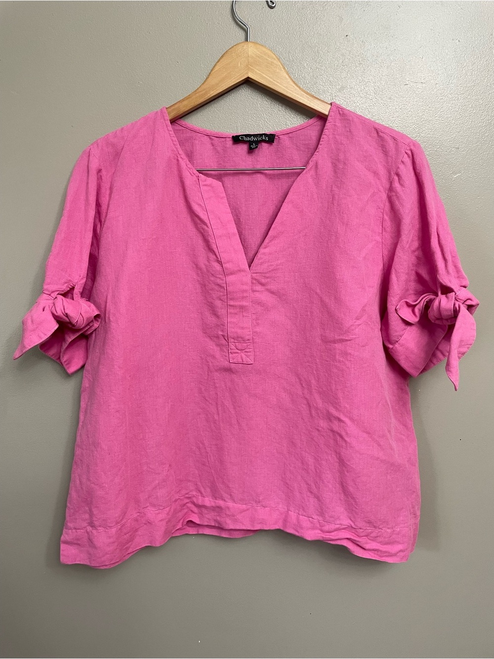 Chadwicks women’s Large Linen split neck Blouse Pink